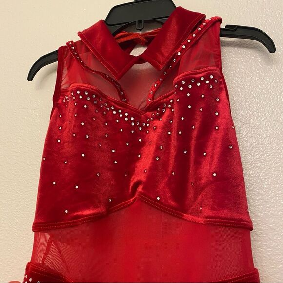 WEISSMAN solo Dance Costume red Crystal feather Leotard queen of hearts 15752 MA - Picture 3 of 13